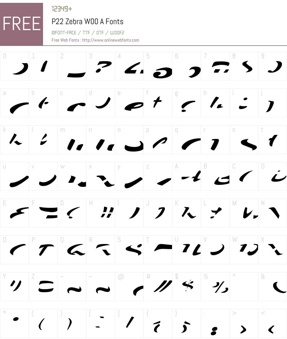 P22ZebraW00-A Font Screenshots