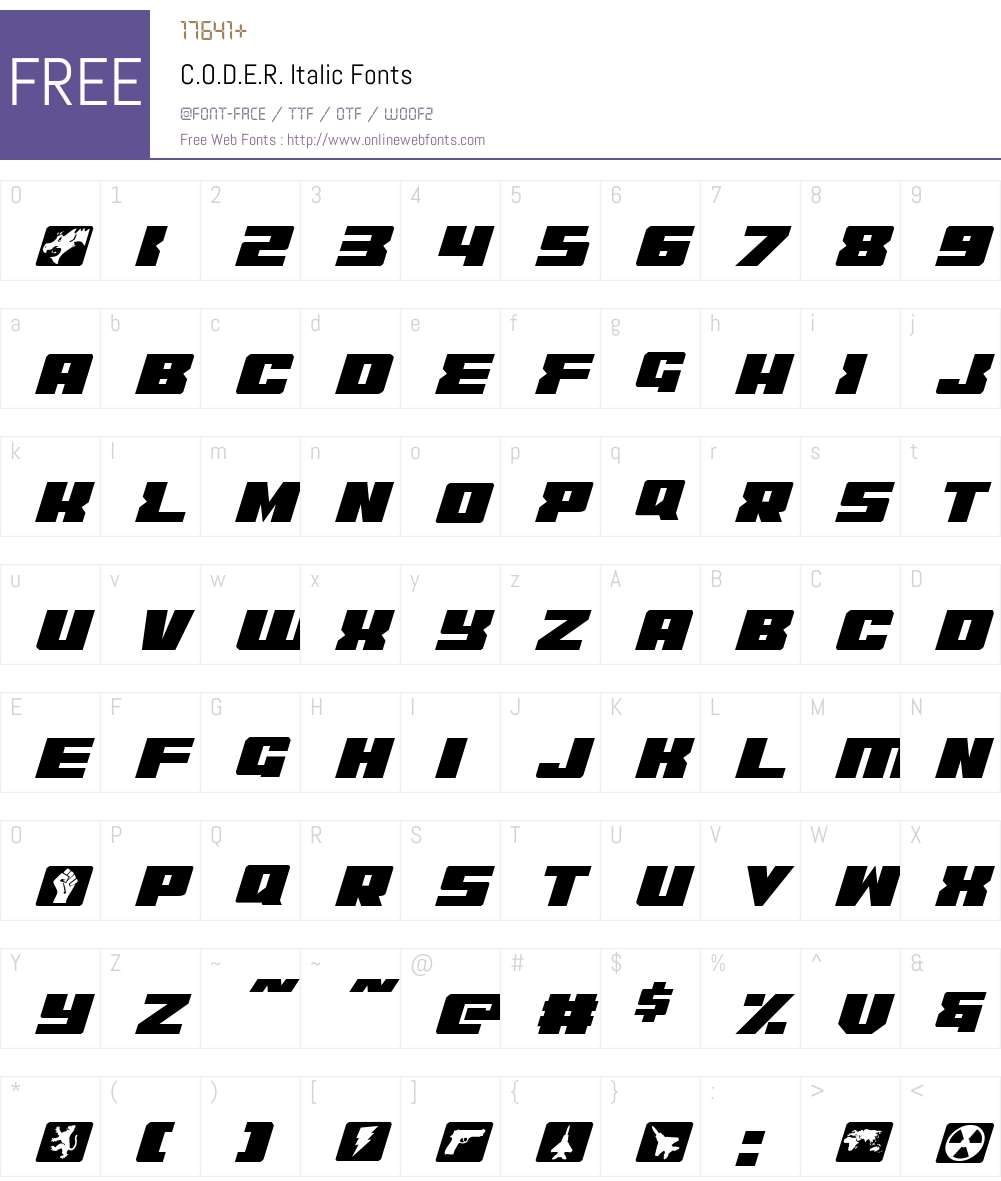 C.O.D.E.R. Italic Font Screenshots