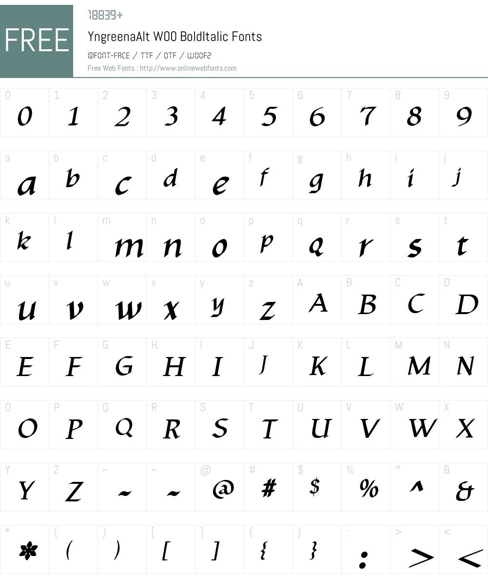 YngreenaAltW00-BoldItalic Font Screenshots