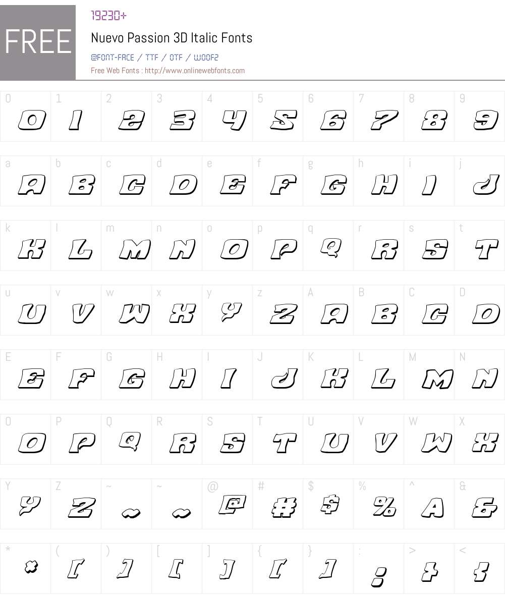 Nuevo Passion 3D Italic Font Screenshots