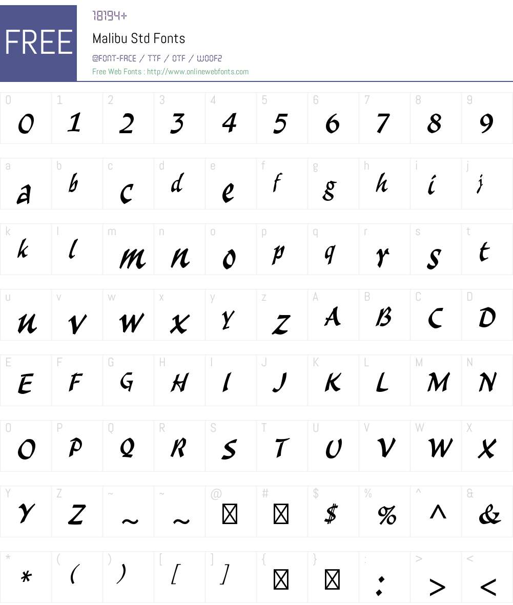 Malibu Std Font Screenshots