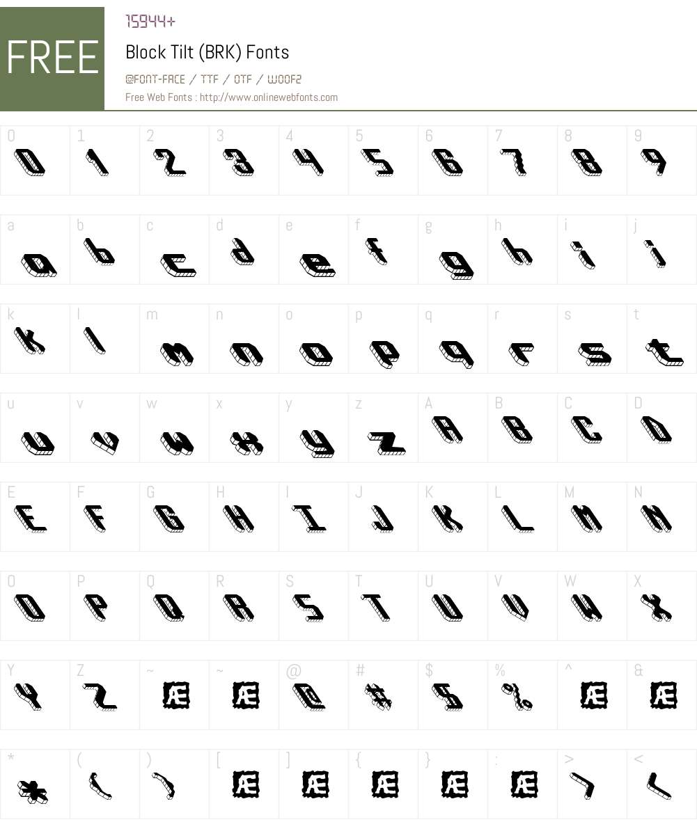 Block Tilt (BRK) Font Screenshots
