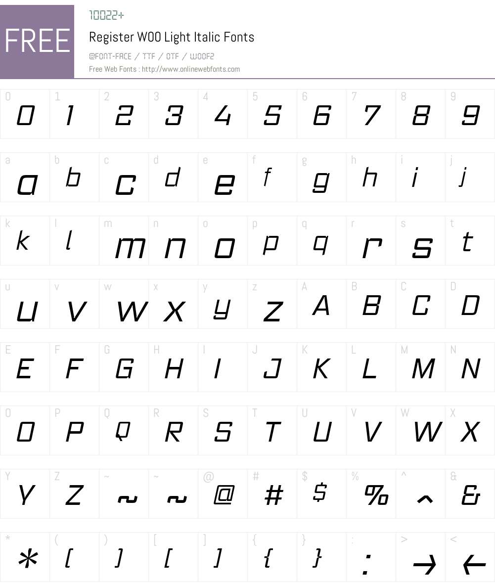 RegisterW00-LightItalic Font Screenshots