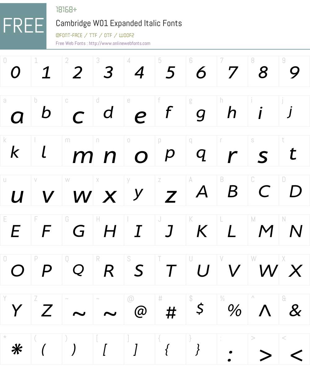 CambridgeW01-ExpandedItalic Font Screenshots