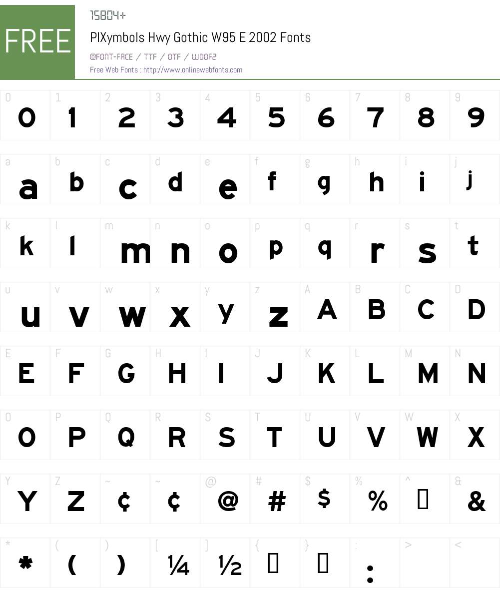 PIXymbolsHwyGothicW95-E2002 Font Screenshots