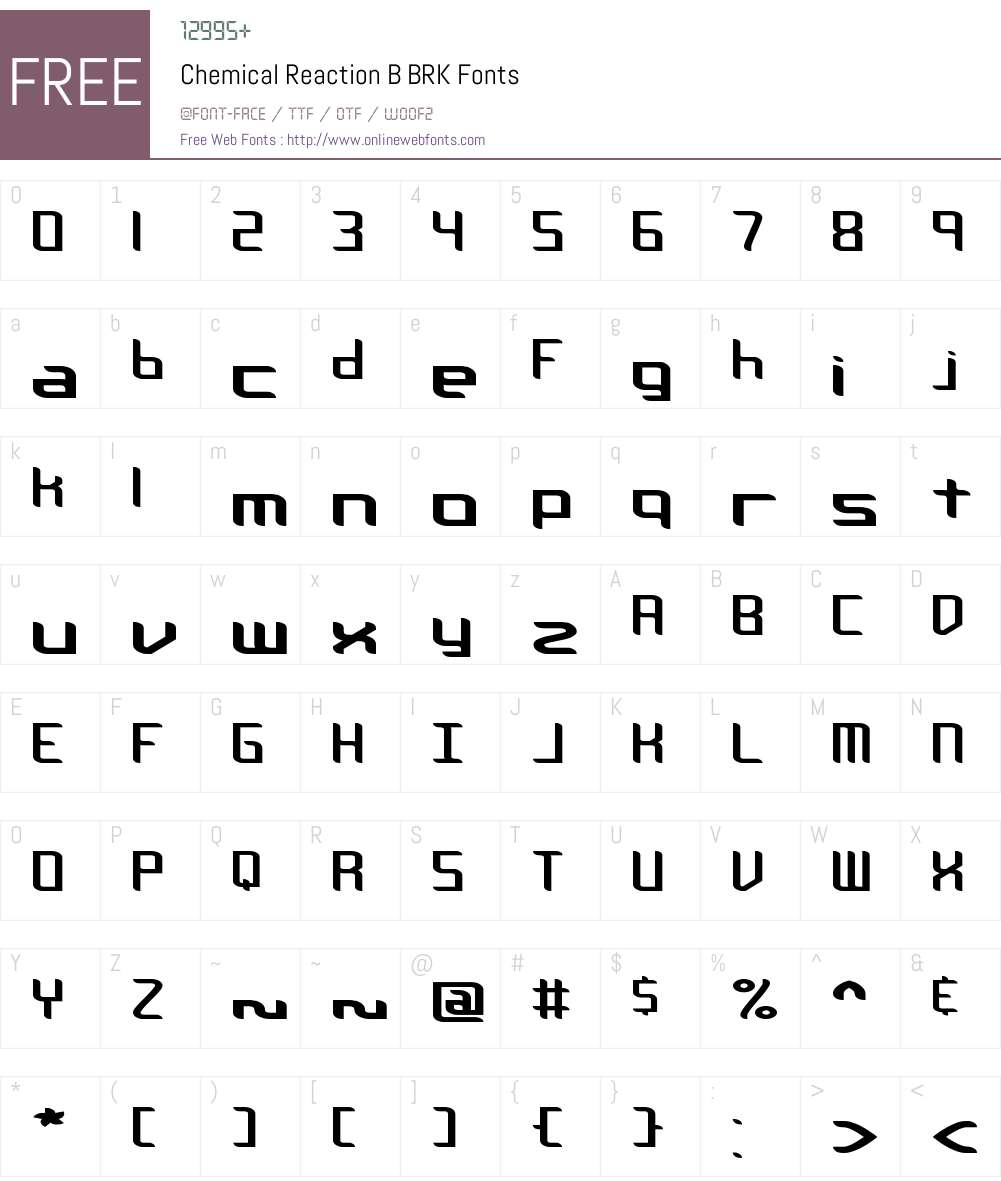 Chemical Reaction B BRK Font Screenshots