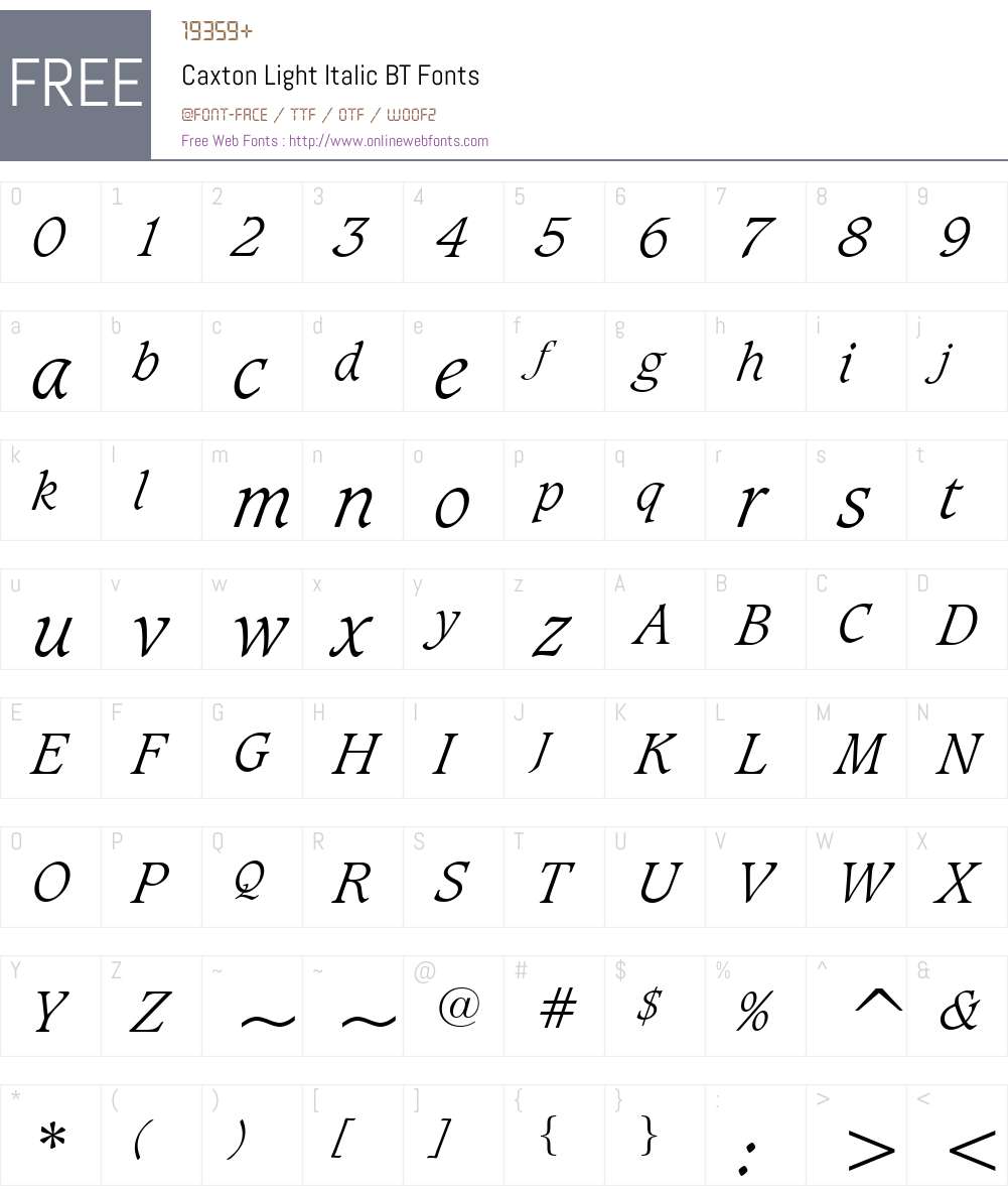 Caxton Lt BT Font Screenshots