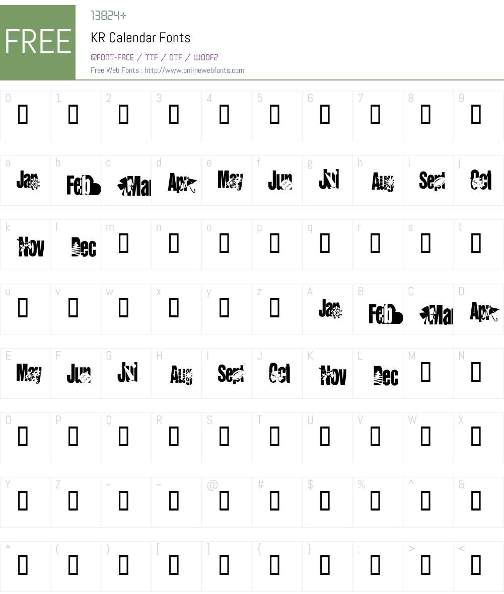 KR Calendar Font Screenshots
