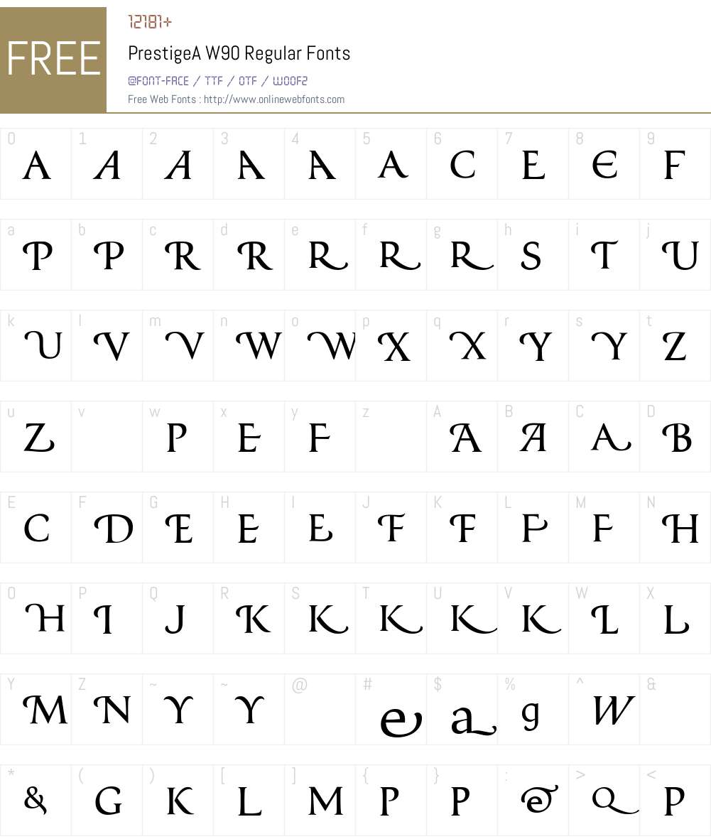 PrestigeAW90-Regular Font Screenshots