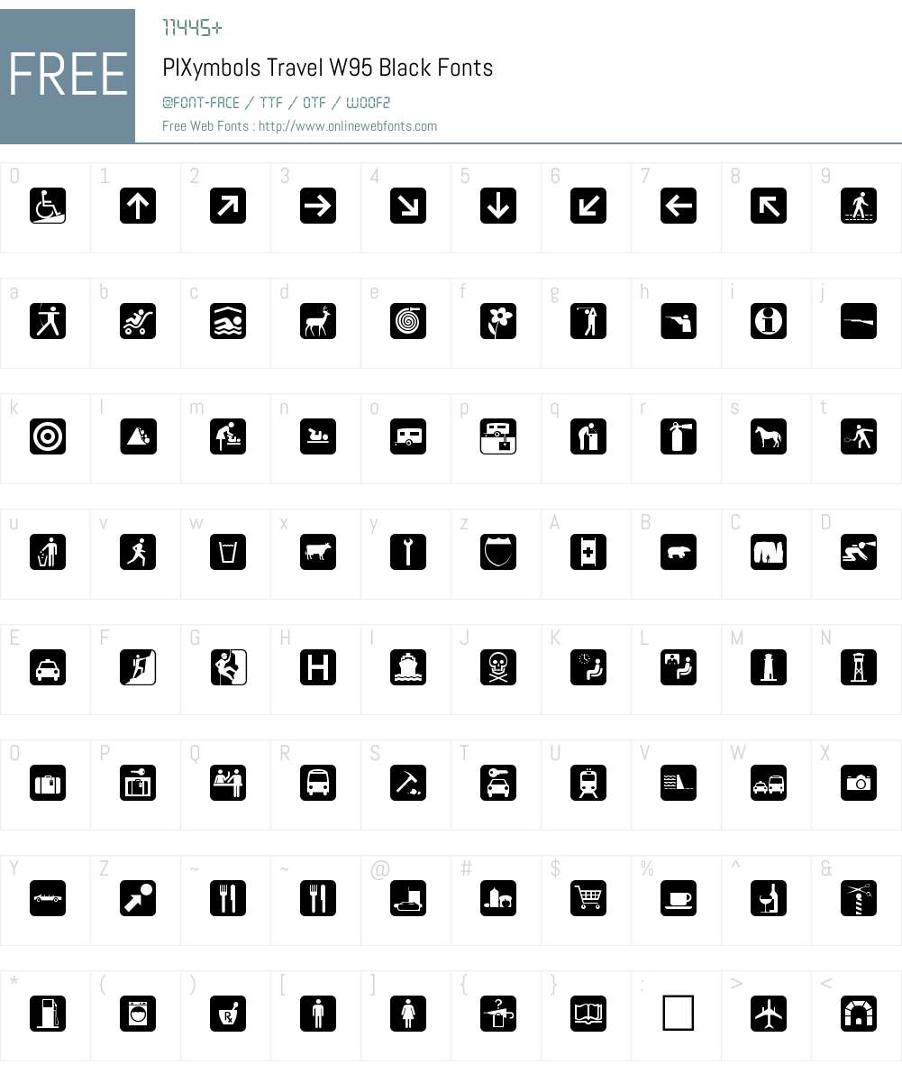 PIXymbolsTravelW95-Black Font Screenshots