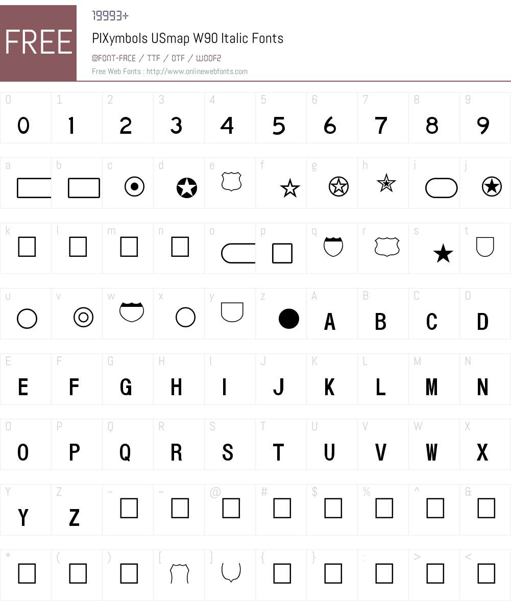 PIXymbolsUSmapW90-Italic Font Screenshots