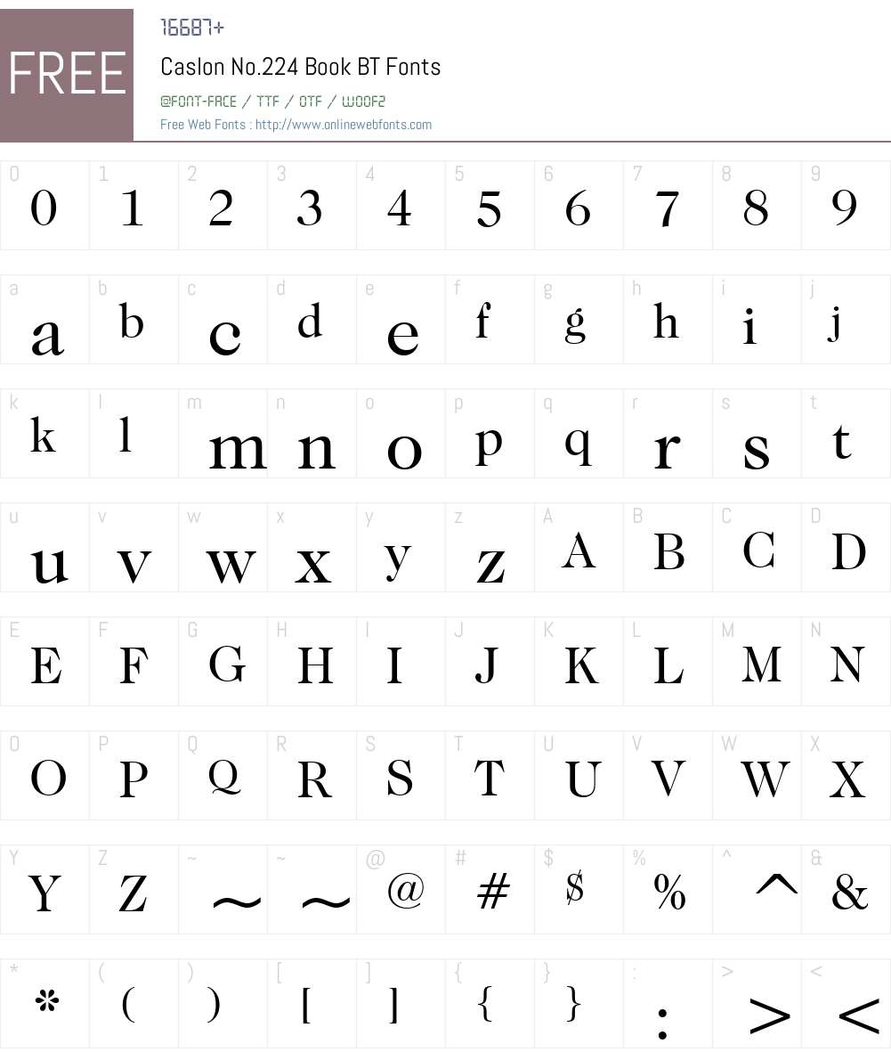 Caslon224 Bk BT Font Screenshots