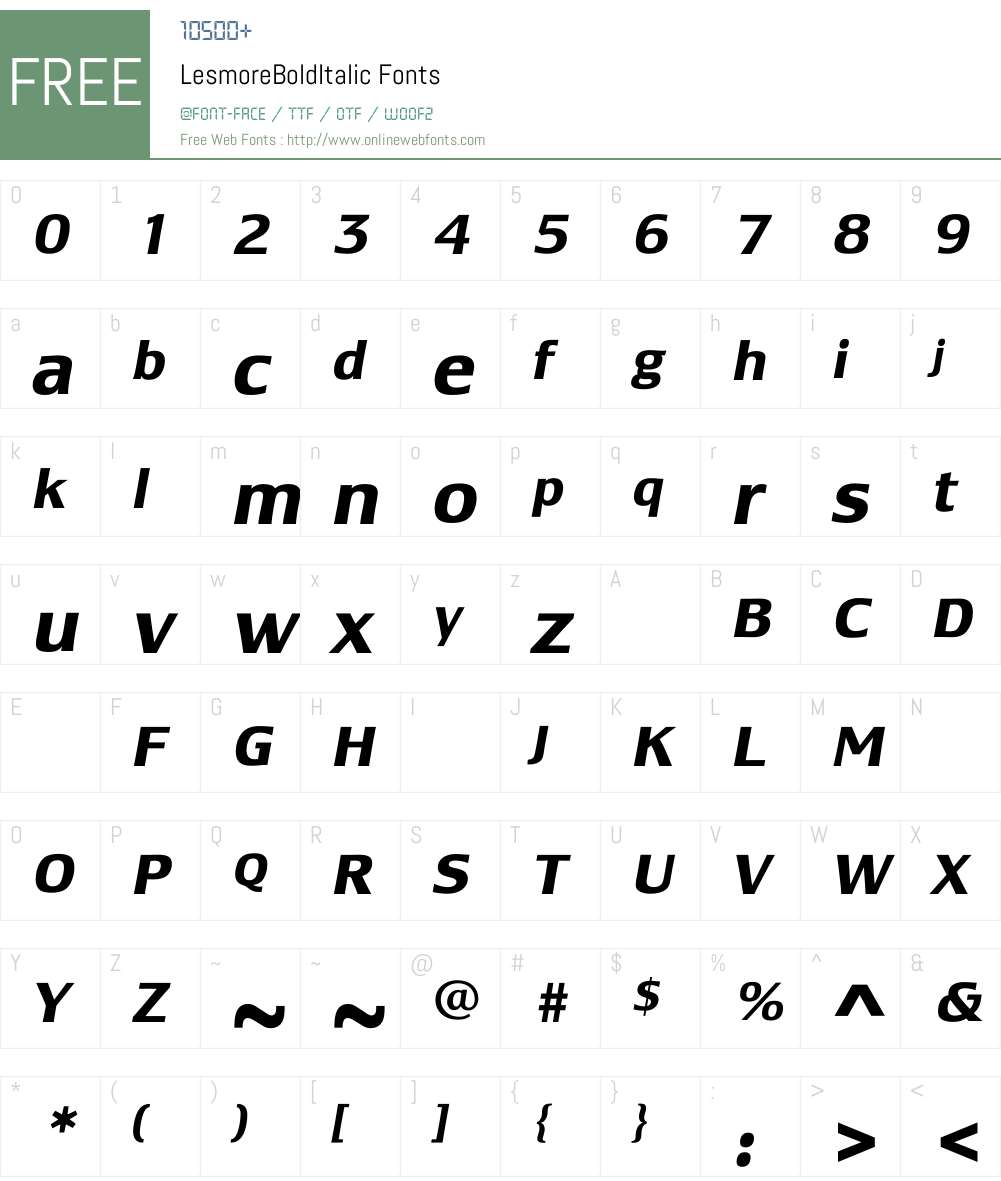 LesmoreBoldItalic Font Screenshots