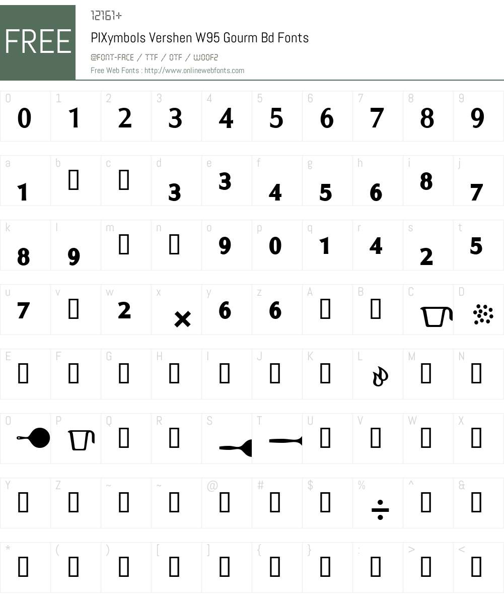 PIXymbolsVershenW95-GourmBd Font Screenshots