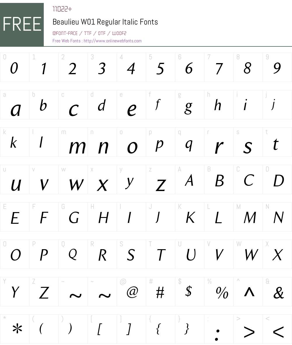 BeaulieuW01-RegularItalic Font Screenshots