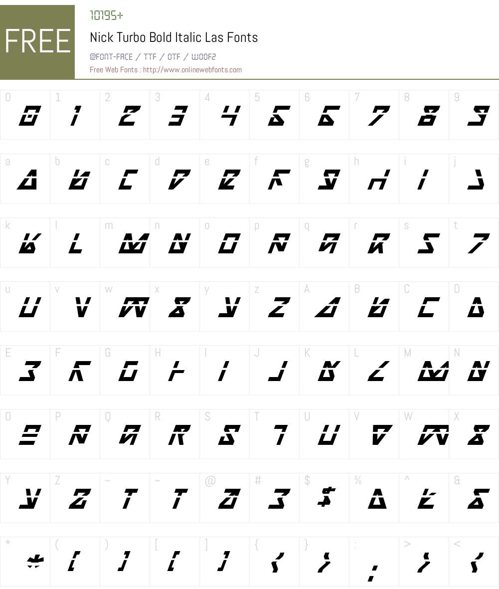Nick Turbo Bold Italic Las Font Screenshots