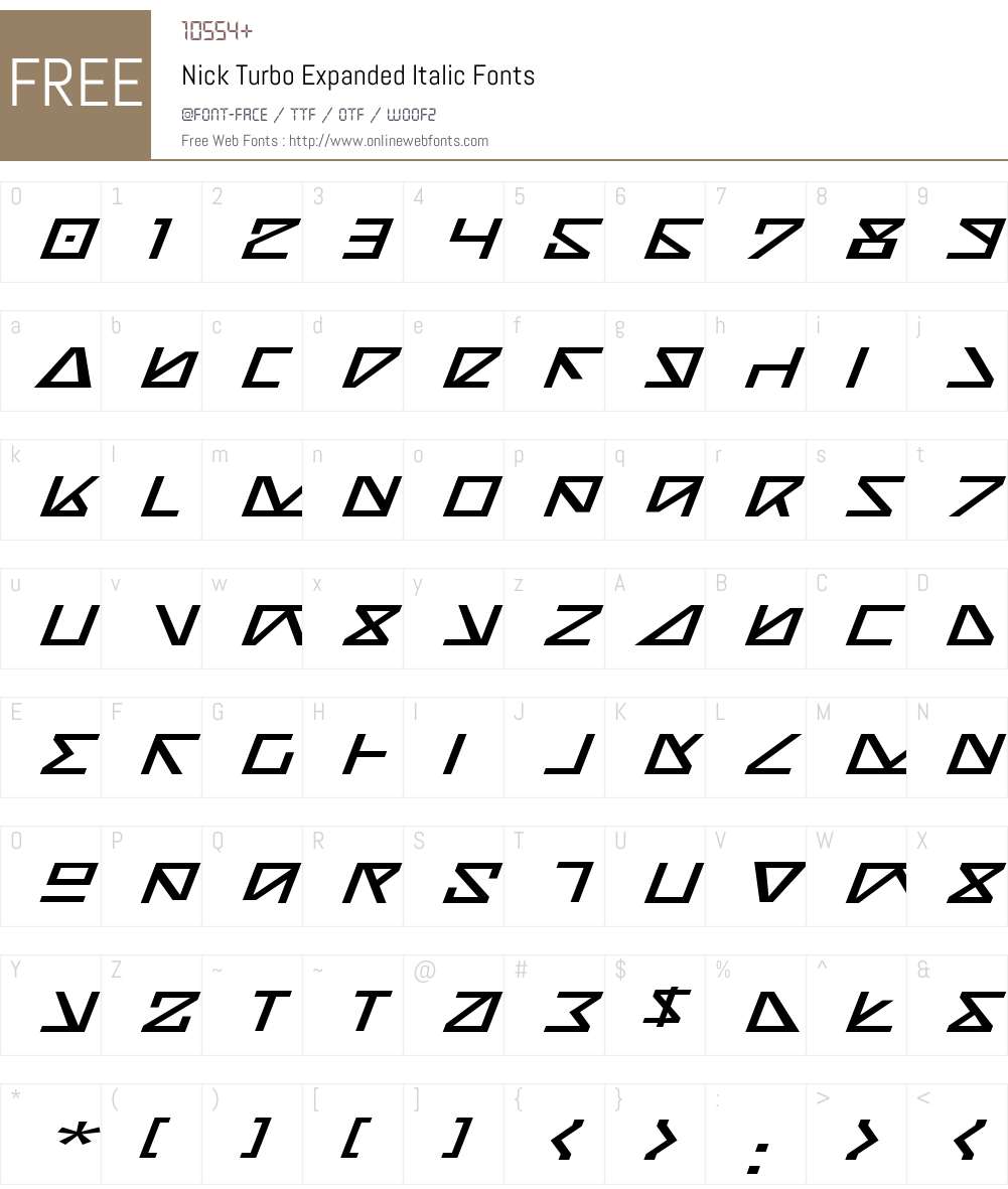 Nick Turbo Expanded Italic Font Screenshots
