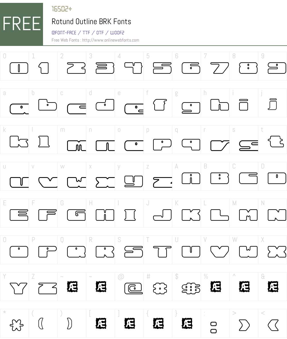 Rotund Outline BRK Font Screenshots