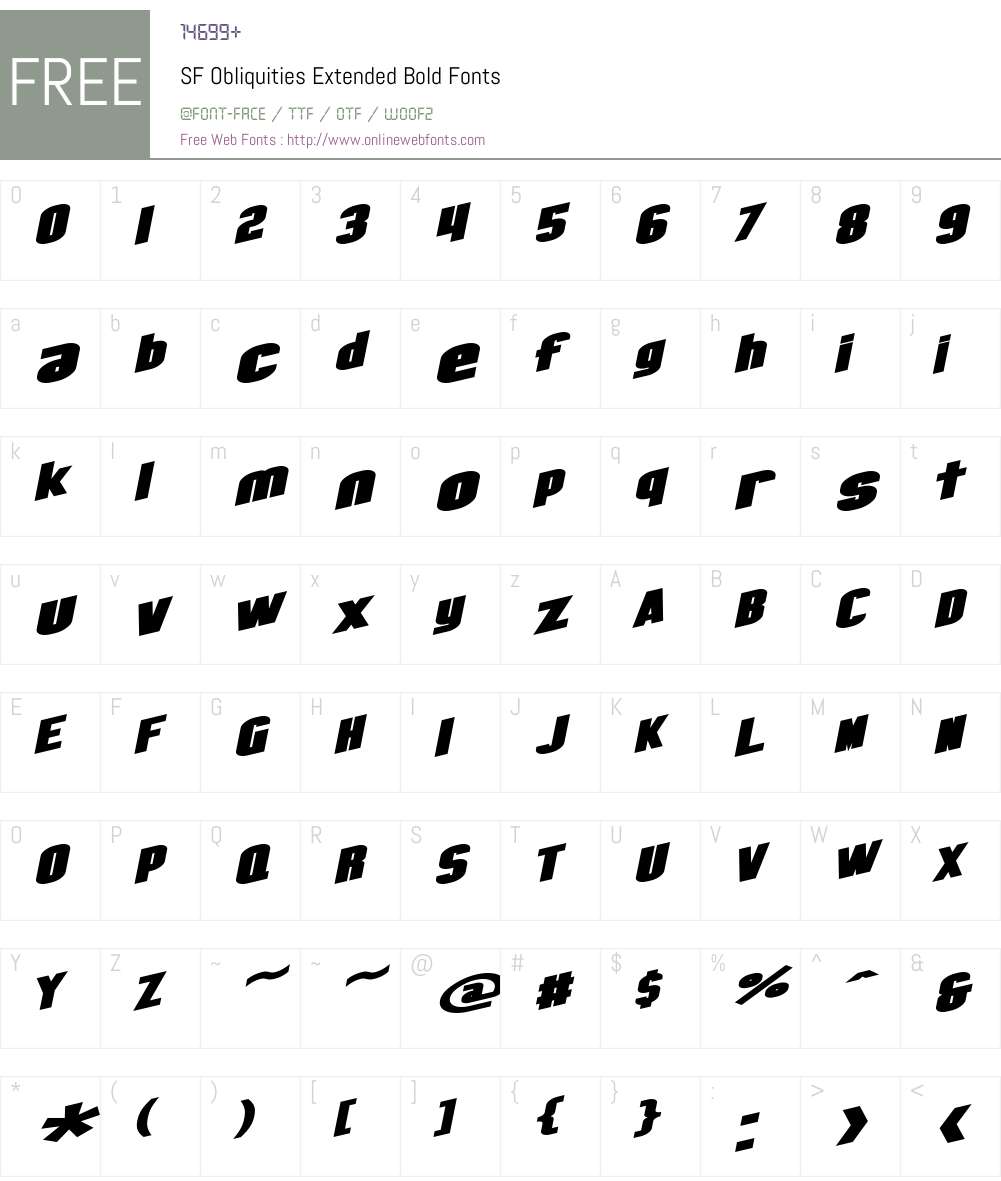 SF Obliquities Extended Font Screenshots
