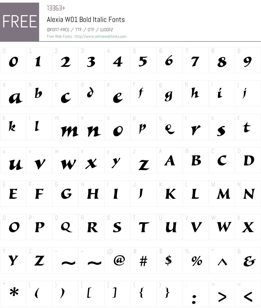 AlexiaW01-BoldItalic Font Screenshots