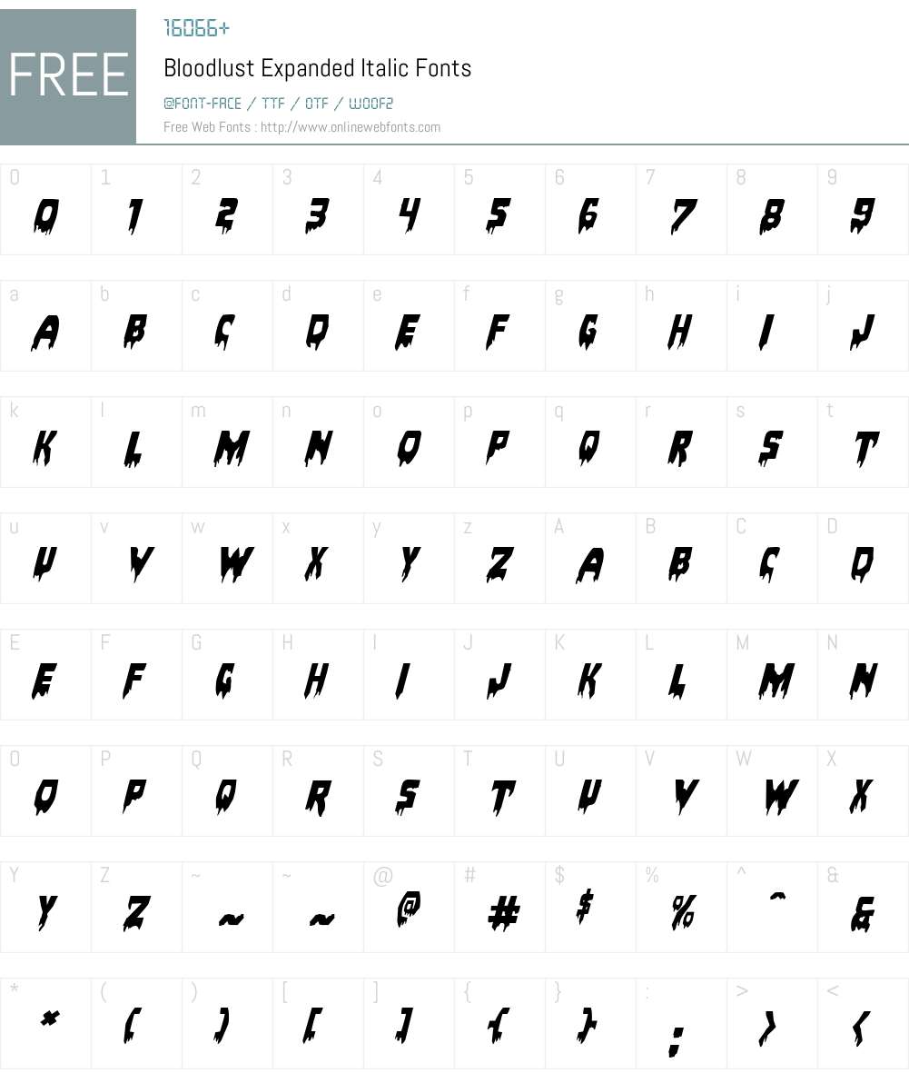 Bloodlust Expanded Italic Font Screenshots