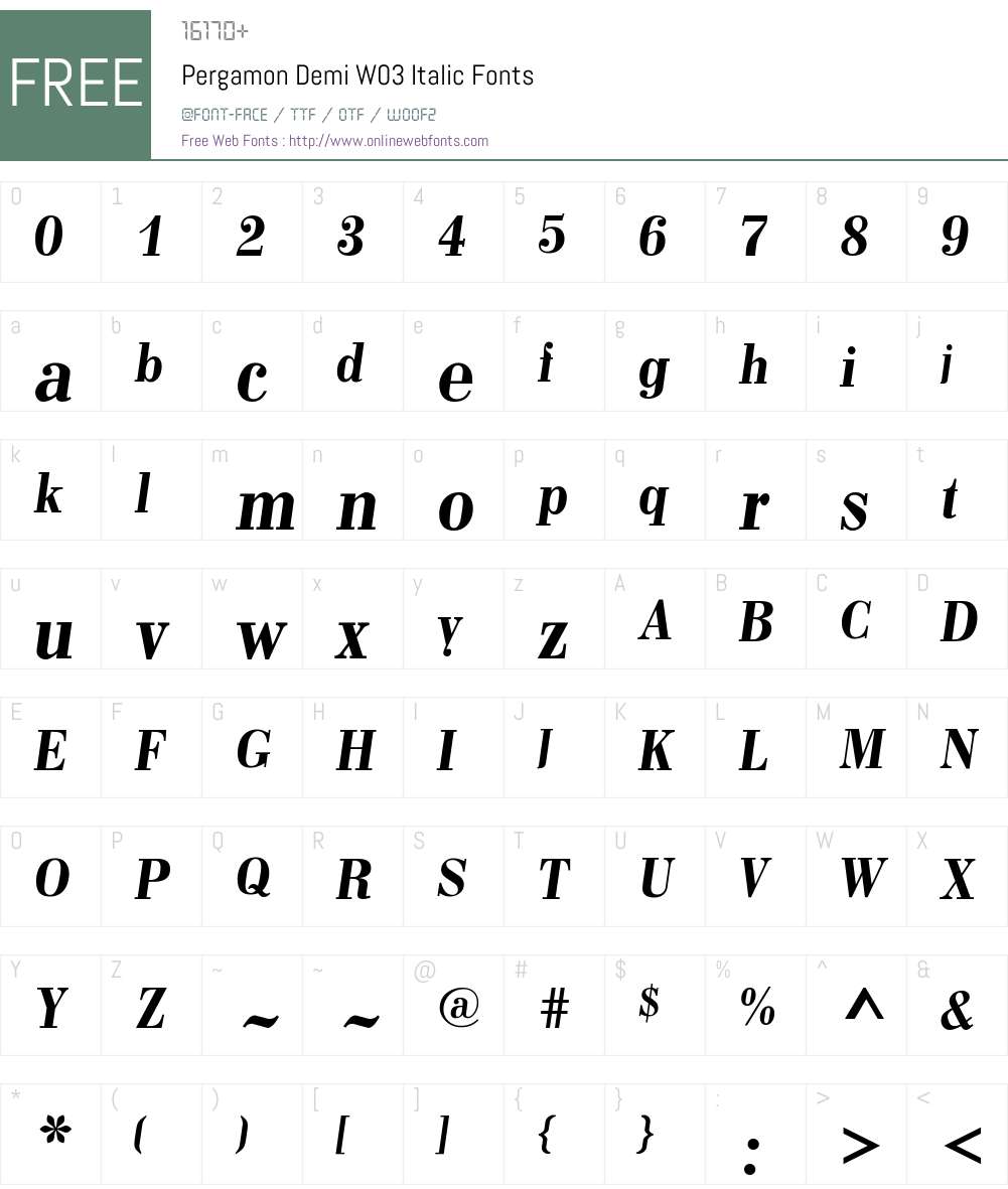 Pergamon Font Screenshots