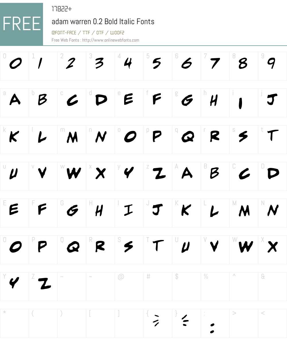 adam warren 0.2 Font Screenshots