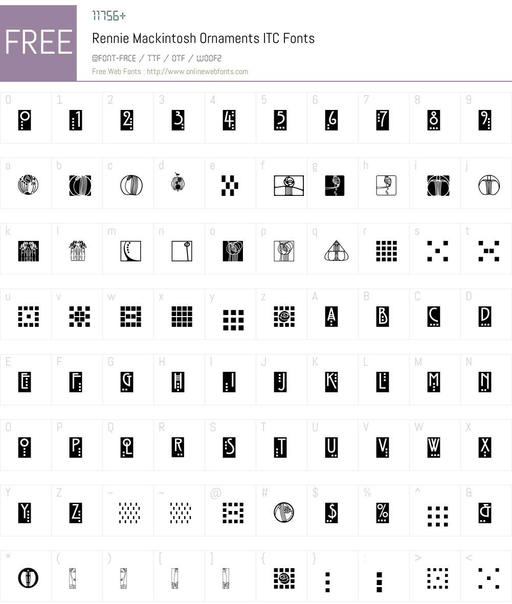 Rennie Mackintosh Ornaments ITC Font Screenshots