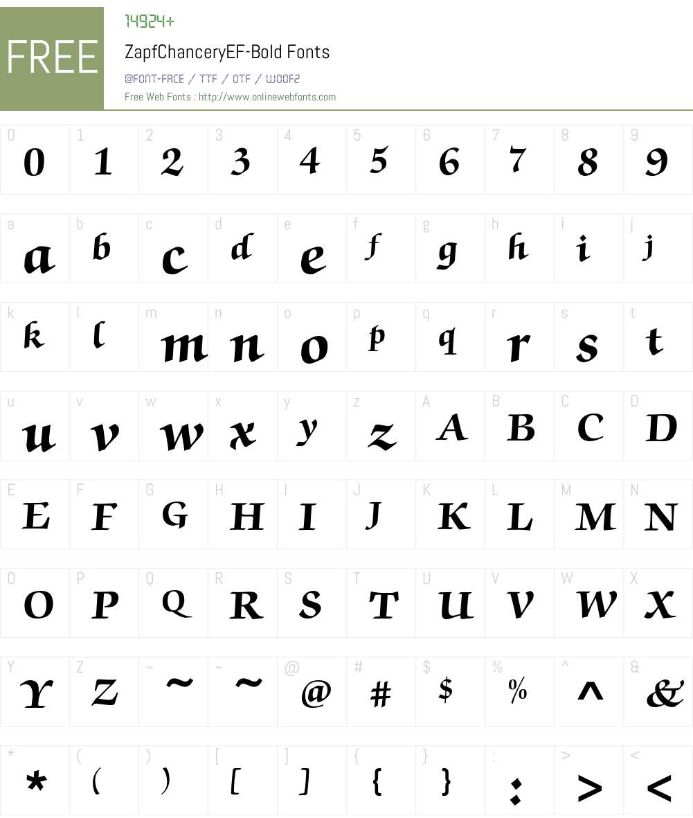 ZapfChanceryEF Font Screenshots