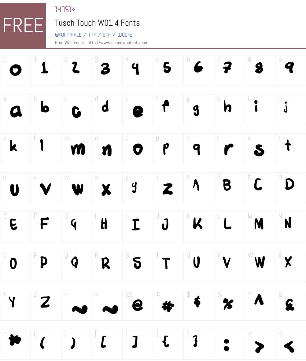 TuschTouchW01-4 Font Screenshots