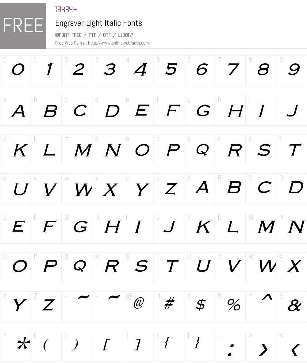 Engraver-Light Italic Font Screenshots