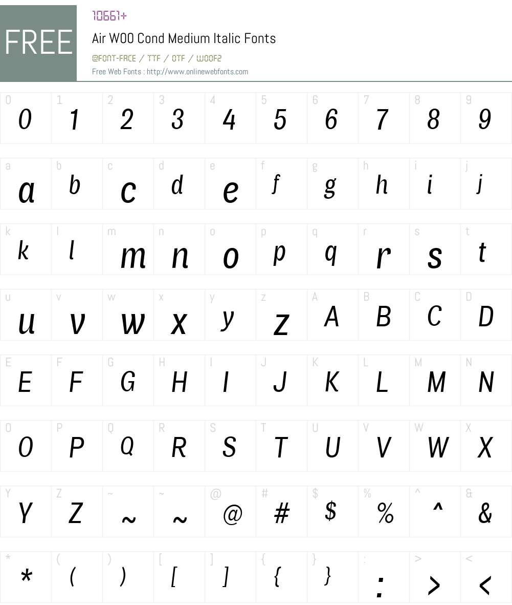 AirW00-CondMediumItalic Font Screenshots