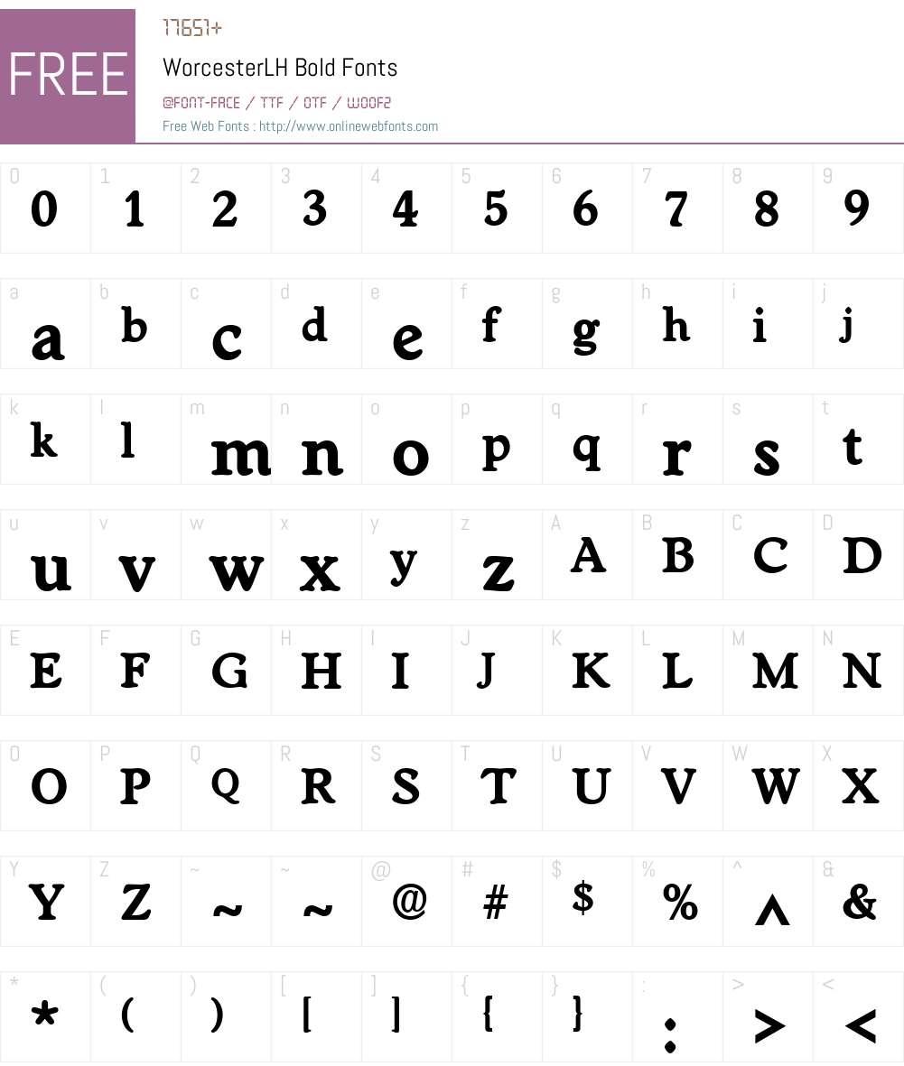 WorcesterLH Font Screenshots