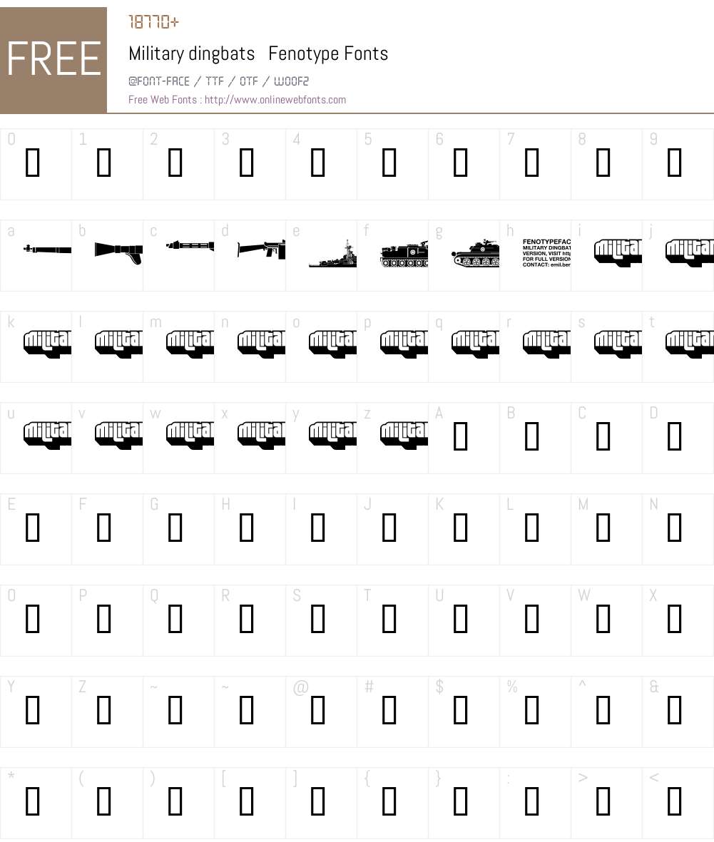 Military dingbats Font Screenshots