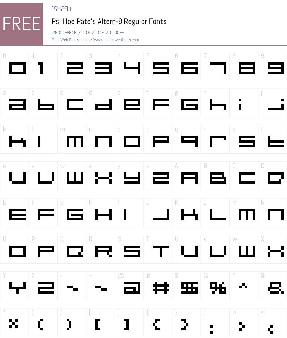 Psi Hoe Pate's Altern-8 Font Screenshots
