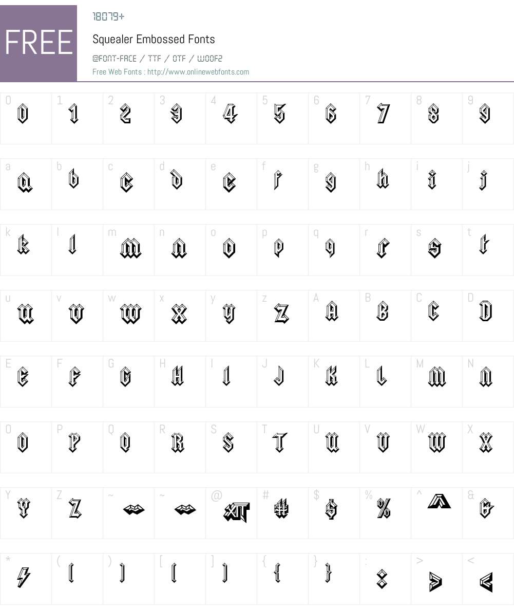 Squealer Embossed Font Screenshots