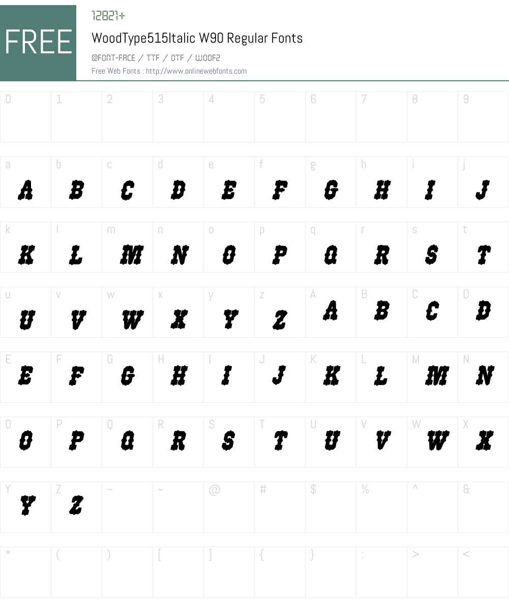 WoodType515ItalicW90-Rg Font Screenshots