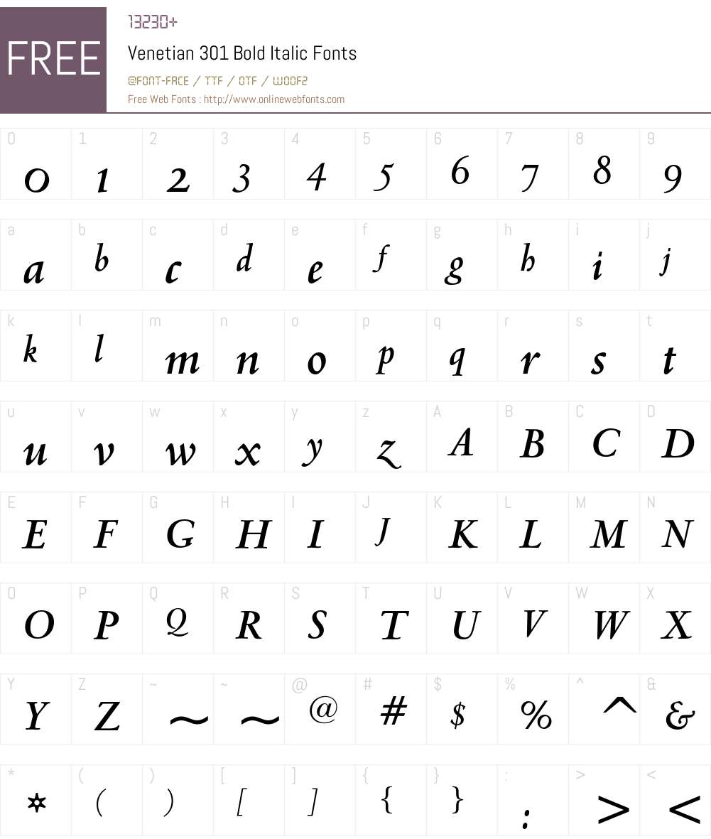 Venetian 301 Font Screenshots