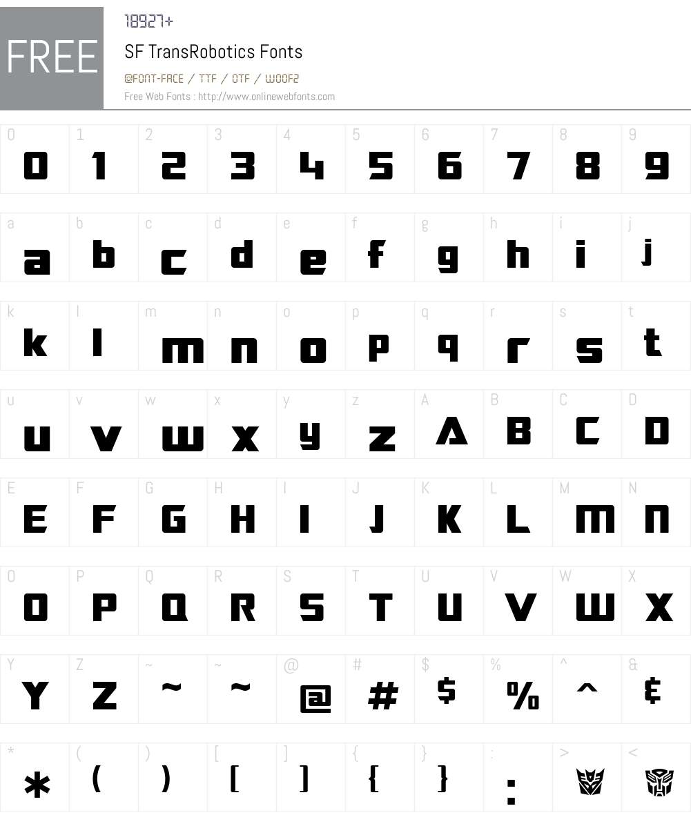 SF TransRobotics Font Screenshots