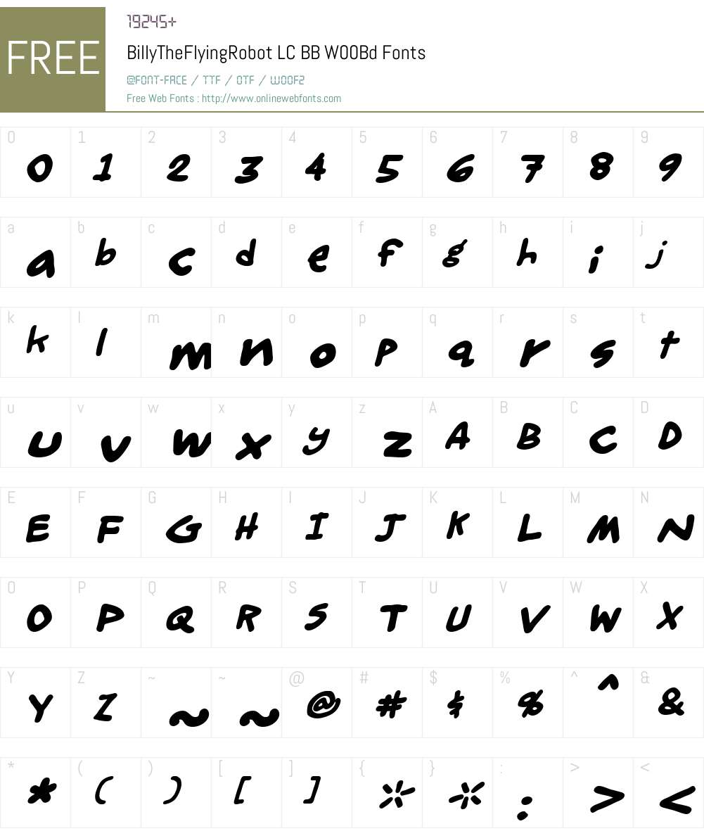 BillyTheFlyingRobotLCBBW00-Bd Font Screenshots