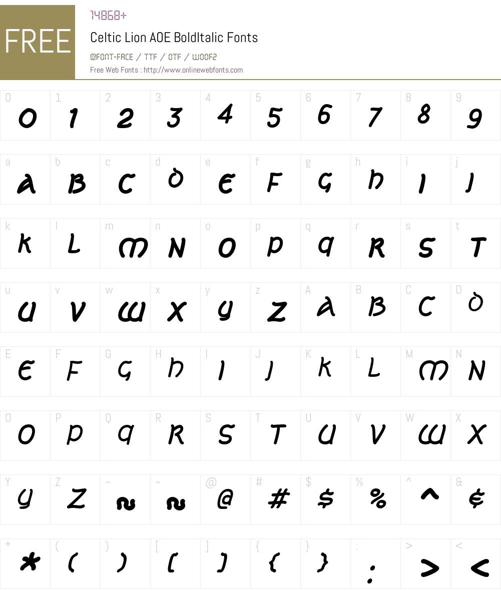 Celtic Lion AOE Font Screenshots
