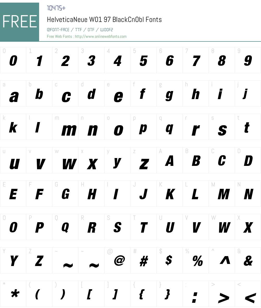 HelveticaNeueW01-BlackCnObl Font Screenshots