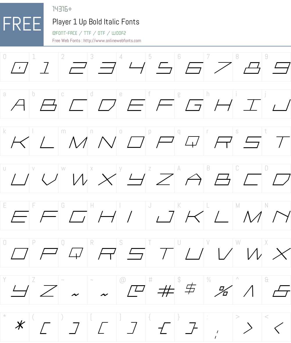Player 1 Up Bold Italic Font Screenshots