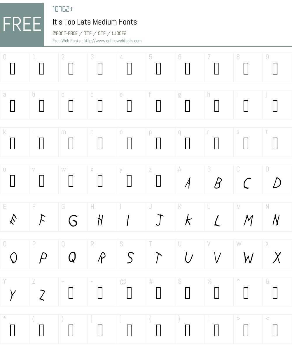 It's Too Late Font Screenshots