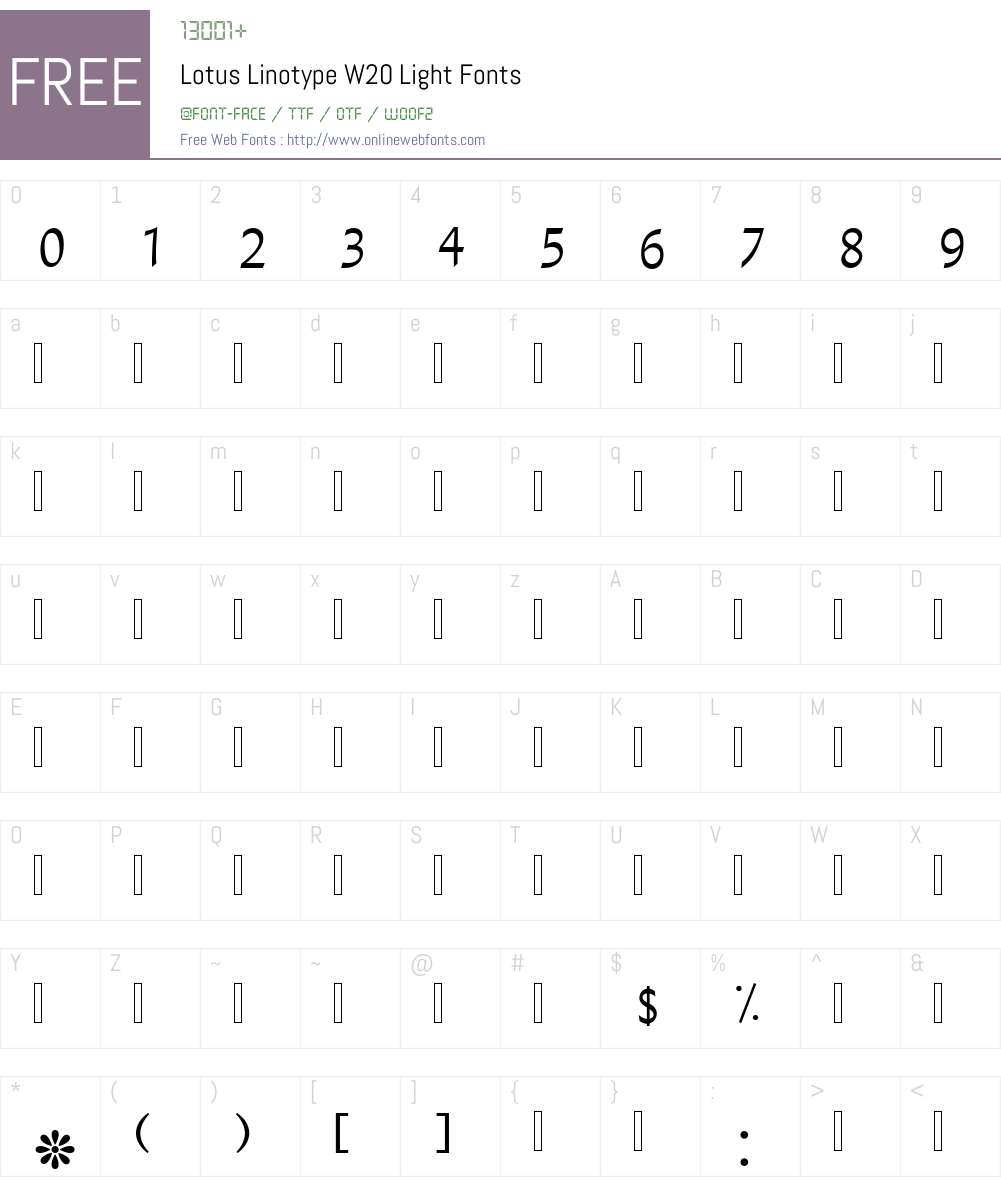 LotusLinotypeW20-Light Font Screenshots