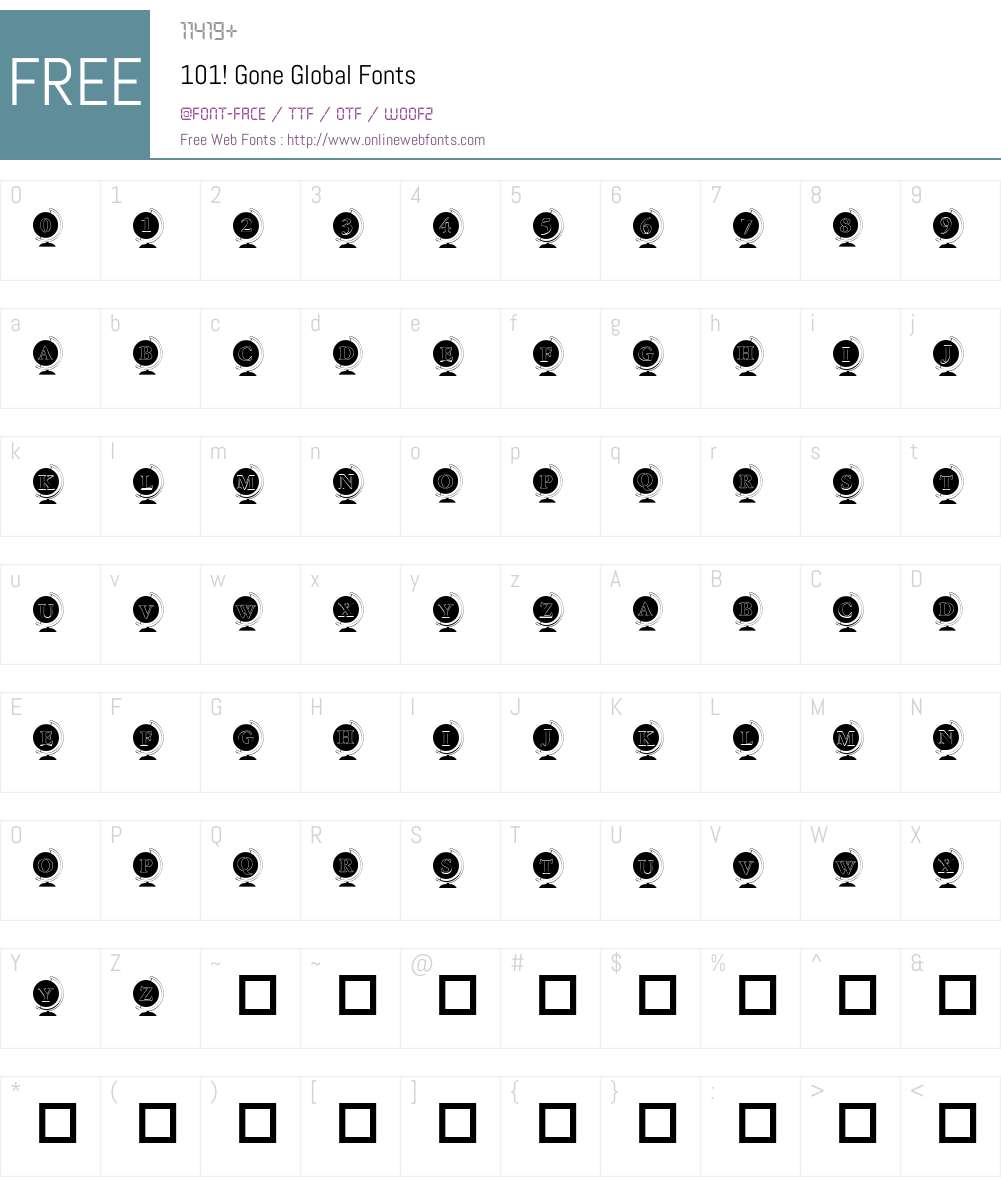 101! Gone Global Font Screenshots