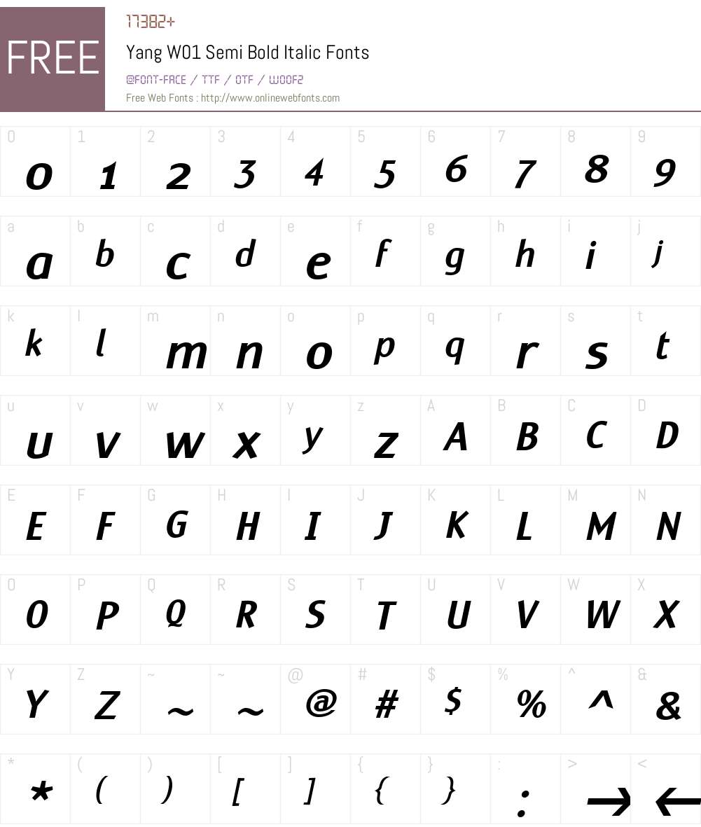 YangW01-SemiBoldItalic Font Screenshots