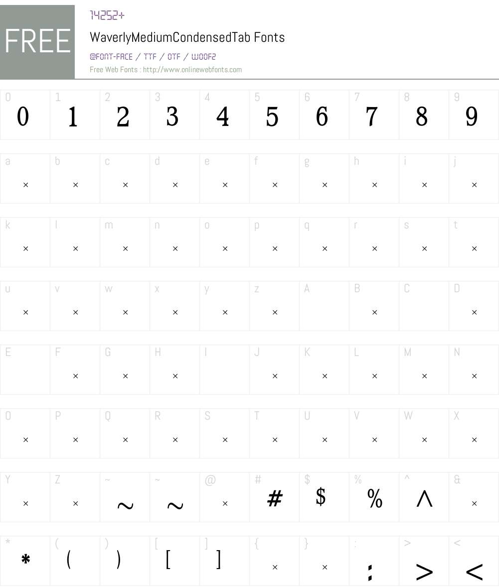 WaverlyMediumCondensedTab Font Screenshots