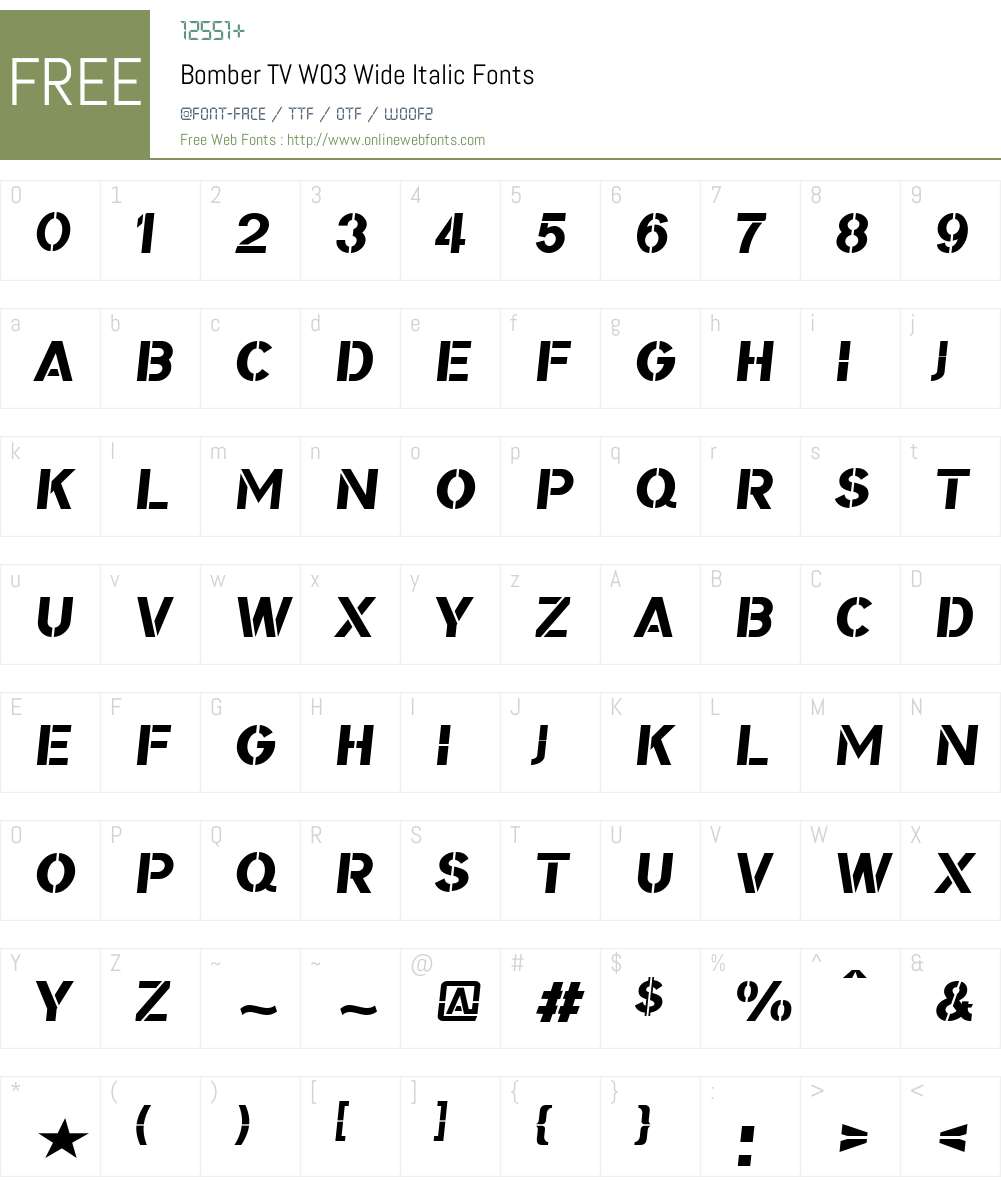 BomberTVW03-WideItalic Font Screenshots