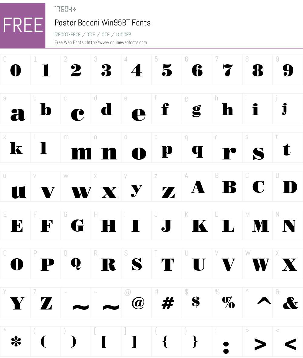 PosterBodoni Win95BT Font Screenshots